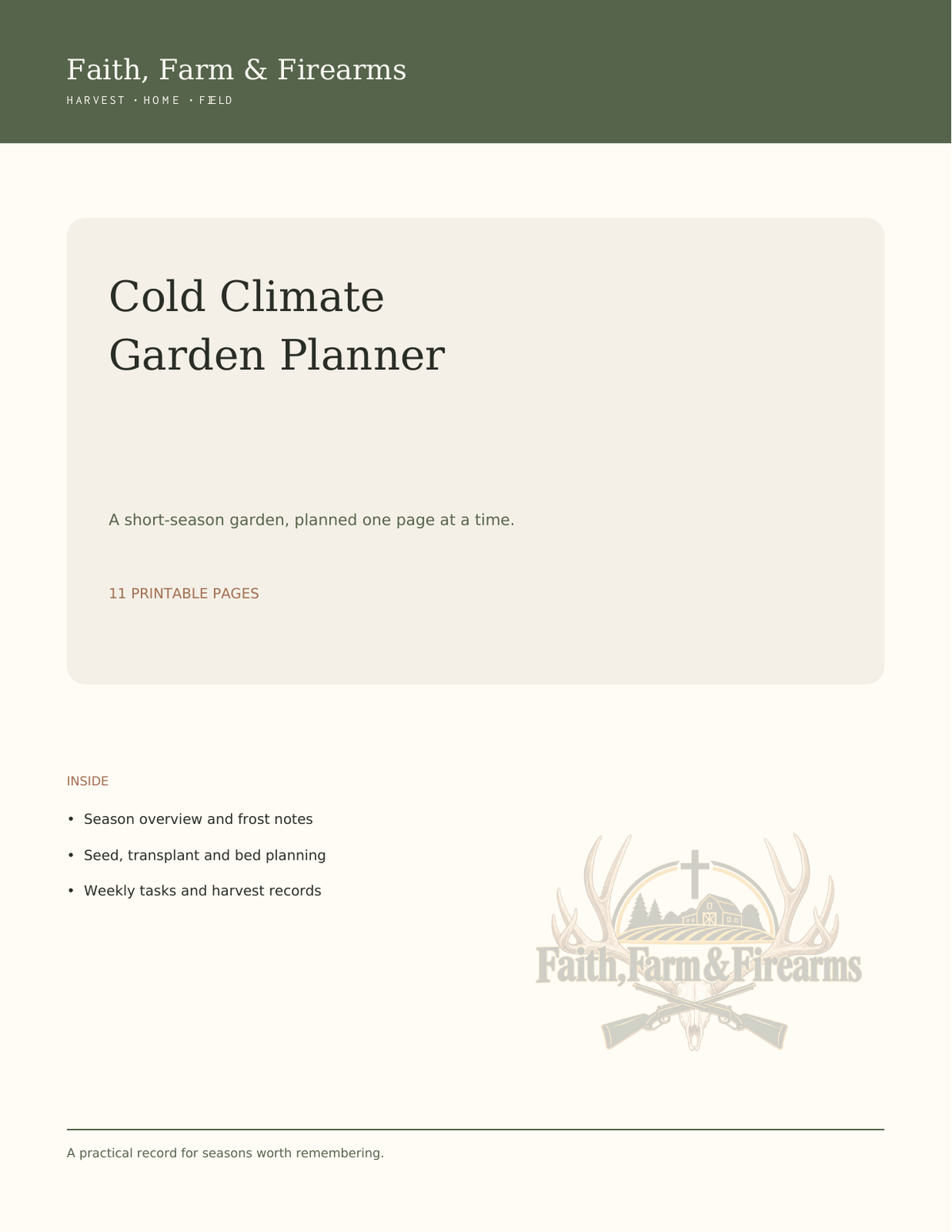 Faith, Farm & Firearms Cold Climate Garden Planner cover