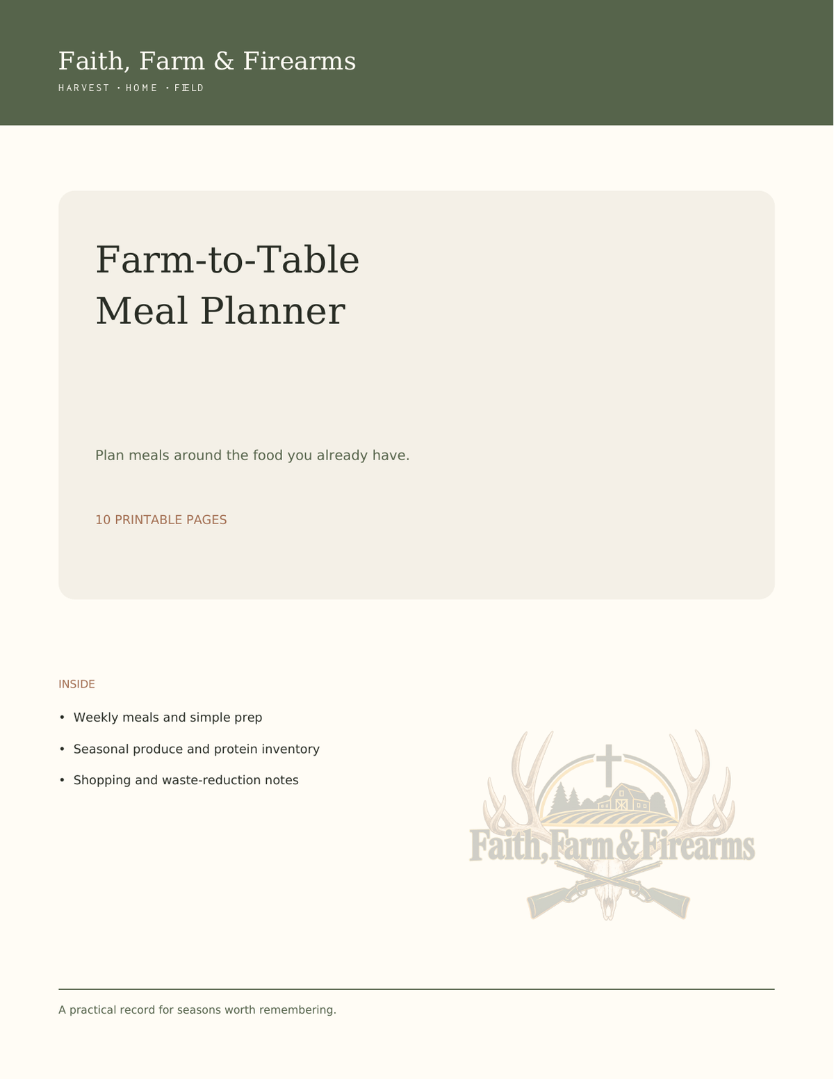 Faith, Farm & Firearms Farm-to-Table Meal Planner cover