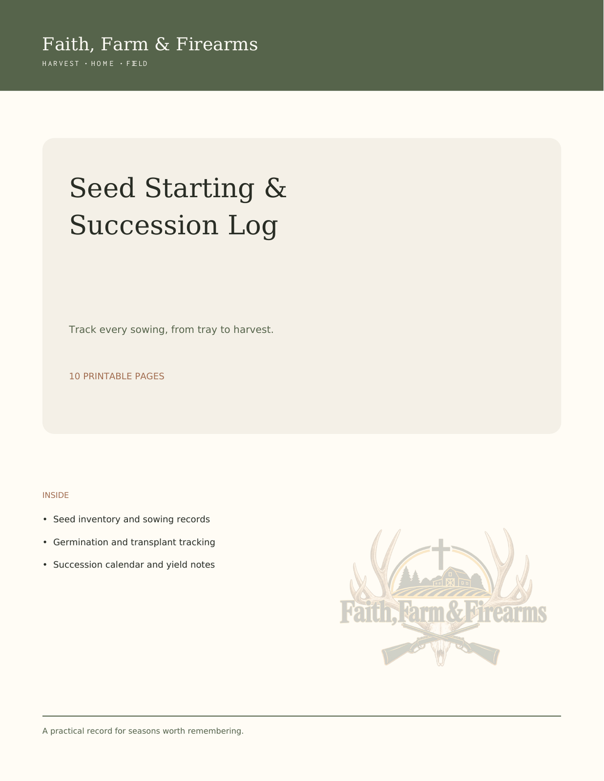 Faith, Farm & Firearms Seed Starting & Succession Log cover