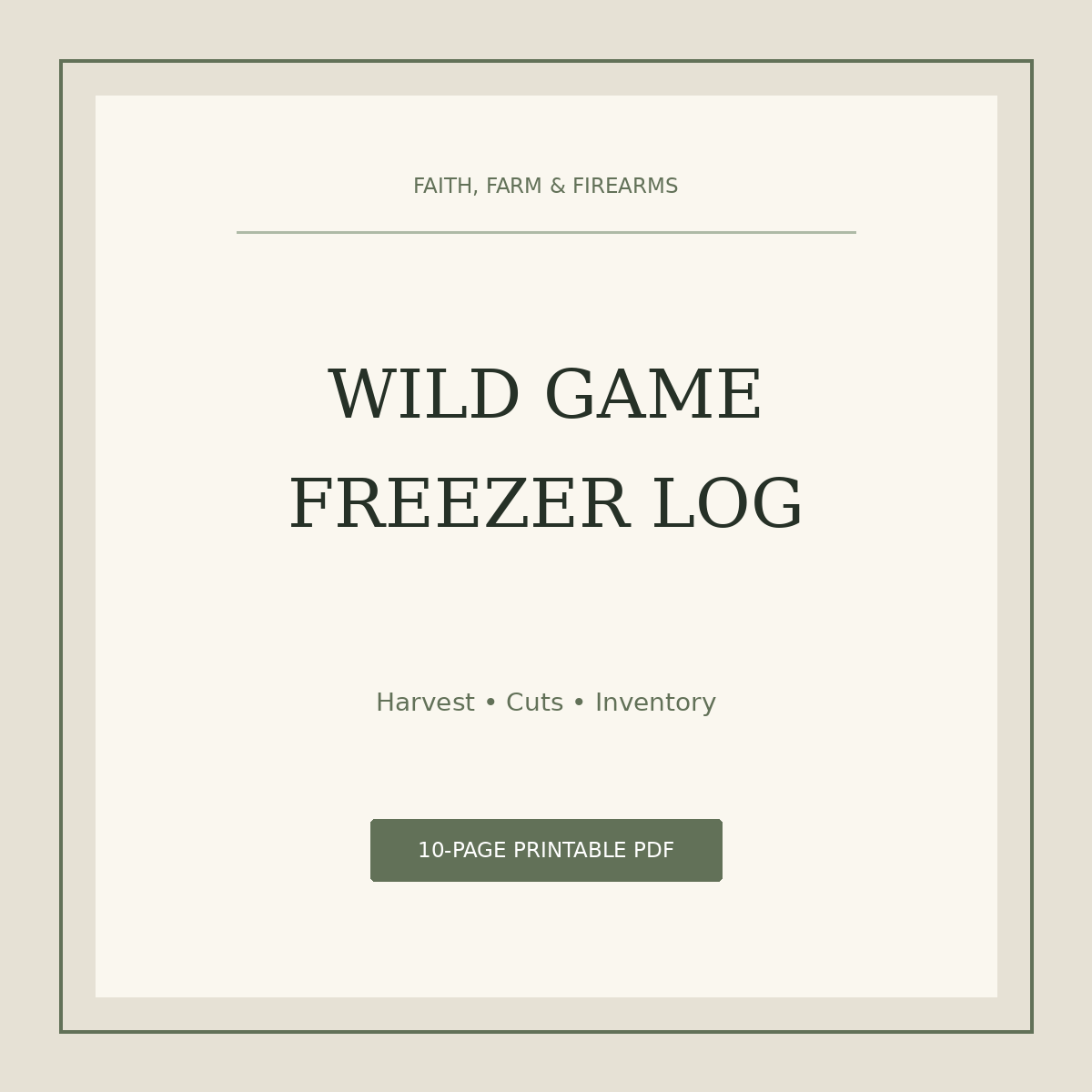 Wild Game Freezer Log printable PDF cover